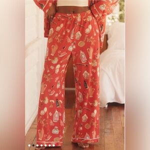 LyreBird/Anthropologie The Briar Piped Pajama Pant in Berry Aktuglu. NWT